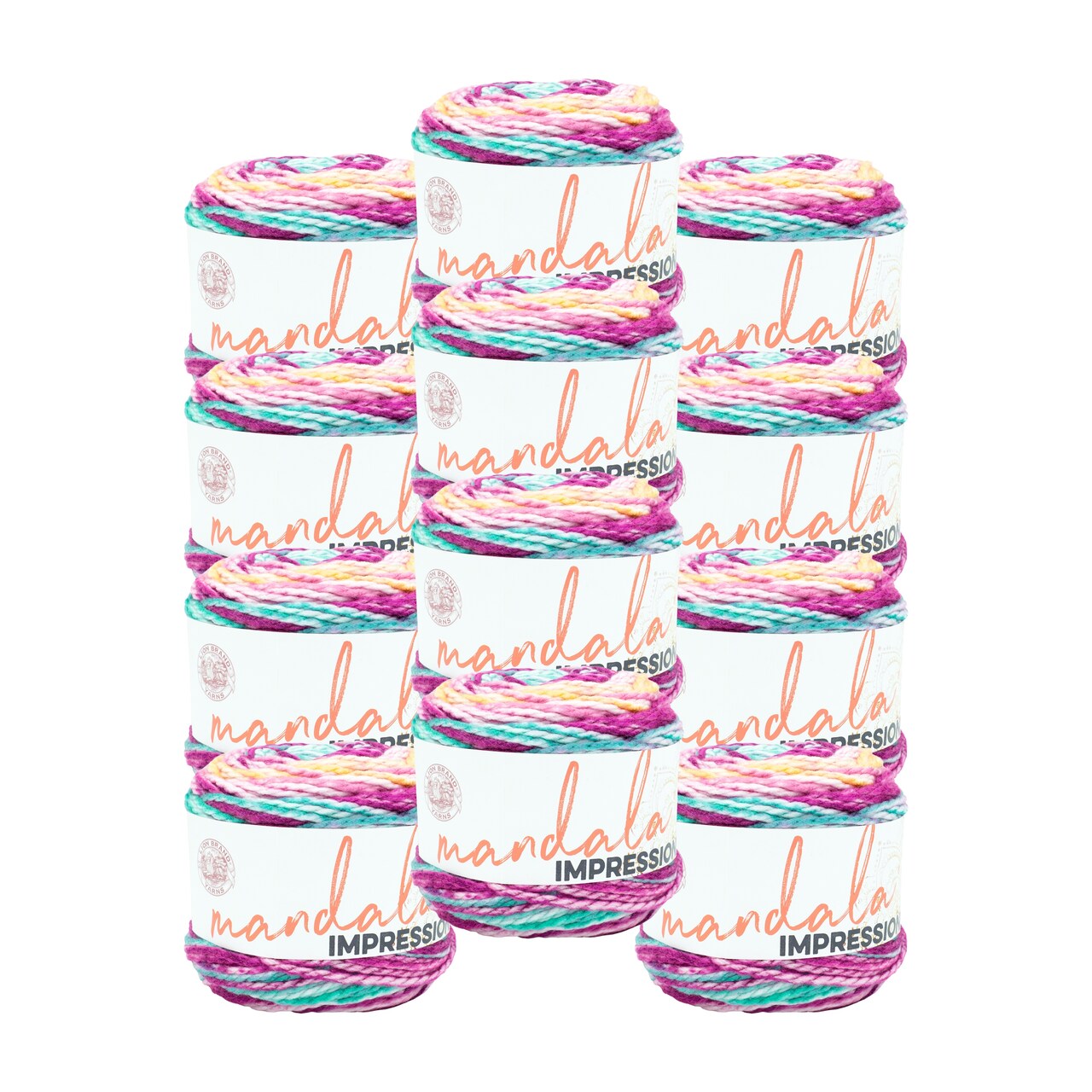 Lion Brand Yarn Mandala Impressions Sunset Bulky Acrylic Multicolor Yarn 12 Pack